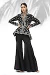 Buy_Mandira Wirk - Indian_Black Organza, Banana Crepe Round Jacket And Pant Set _at_Aza_Fashions