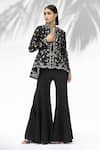 Mandira Wirk - Indian_Black Organza, Banana Crepe Round Jacket And Pant Set _Online_at_Aza_Fashions