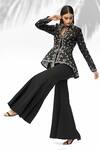 Buy_Mandira Wirk - Indian_Black Organza, Banana Crepe Round Jacket And Pant Set _Online_at_Aza_Fashions