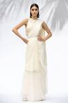 Shop_Mandira Wirk - Indian_White Organza, Chiffon Round Pre-draped Saree With Blouse _Online_at_Aza_Fashions