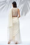 Shop_Mandira Wirk - Indian_White Organza, Chiffon Round Pre-draped Saree With Blouse _at_Aza_Fashions