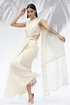 Mandira Wirk - Indian_White Organza, Chiffon Round Pre-draped Saree With Blouse _Online_at_Aza_Fashions