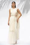 Buy_Mandira Wirk - Indian_White Organza, Chiffon Round Pre-draped Saree With Blouse _Online_at_Aza_Fashions