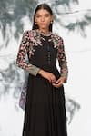 Shop_Mandira Wirk_Black Chiffon Band Collar Embroidered Tiered Dress_Online_at_Aza_Fashions