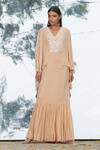 Buy_Mandira Wirk_Beige Georgette V Neck Embroidered Kaftan _Online_at_Aza_Fashions