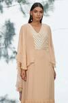 Mandira Wirk_Beige Georgette V Neck Embroidered Kaftan _at_Aza_Fashions