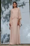 Buy_Mandira Wirk_Peach Georgette Band Collar Popover Kaftan Dress _Online_at_Aza_Fashions