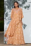 Buy_Mandira Wirk_Peach Printed Layered Kaftan_at_Aza_Fashions