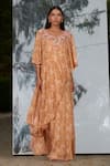 Mandira Wirk_Peach Printed Layered Kaftan_Online_at_Aza_Fashions