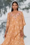 Mandira Wirk_Peach Printed Layered Kaftan_at_Aza_Fashions