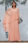 Buy_Mandira Wirk_Peach Georgette Round Layered Kaftan Dress _at_Aza_Fashions