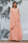 Mandira Wirk_Peach Georgette Round Layered Kaftan Dress _Online_at_Aza_Fashions