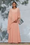 Buy_Mandira Wirk_Peach Georgette Round Layered Kaftan Dress _Online_at_Aza_Fashions