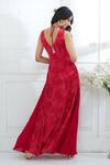 Shop_Mandira Wirk - Indian_Red Chiffon V Neck Printed Dress _at_Aza_Fashions