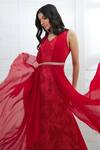 Buy_Mandira Wirk - Indian_Red Chiffon V Neck Printed Dress _Online_at_Aza_Fashions