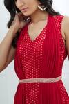 Mandira Wirk - Indian_Red Chiffon V Neck Printed Dress _at_Aza_Fashions