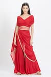 Shop_Mandira Wirk_Red Chiffon Wide Neck Pre-draped Sharara Pant Saree _Online_at_Aza_Fashions