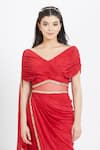 Mandira Wirk_Red Chiffon Wide Neck Pre-draped Sharara Pant Saree _at_Aza_Fashions