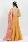 Shop_Mandira Wirk - Indian_Yellow Chanderi, Lycra Leaf Neck Anarkali Set _at_Aza_Fashions