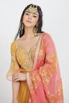Mandira Wirk - Indian_Yellow Chanderi, Lycra Leaf Neck Anarkali Set _at_Aza_Fashions