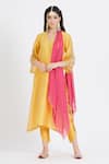 Shop Mandira Wirk - Indian Yellow Chanderi V Neck Kurta Set Online at Aza Fashions Shop_Mandira Wirk - Indian_Yellow Chanderi V Neck Kurta Set _Online_at_Aza_Fashions