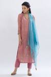 Shop Mandira Wirk - Indian Pink Organza, Tissue V Neck Embroidered Kurta Set Online at Aza Fashions Shop_Mandira Wirk - Indian_Pink Organza, Tissue V Neck Embroidered Kurta Set _Online_at_Aza_Fashions