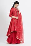 Mandira Wirk_Red Chanderi Round Kurta Sharara Set _Online_at_Aza_Fashions