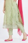 Mandira Wirk_Green Tissue V Neck Embroidered Kurta Set _at_Aza_Fashions