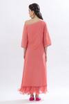 Shop Mandira Wirk - Indian Peach Cotton Lurex Asymmetric Off Shoulder Layered Kurta With Dupatta at Aza Fashions Shop_Mandira Wirk - Indian_Peach Cotton Lurex Asymmetric Off Shoulder Layered Kurta With Dupatta _at_Aza_Fashions