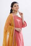 Mandira Wirk - Indian Peach Cotton Lurex Asymmetric Off Shoulder Layered Kurta With Dupatta at Aza Fashions Mandira Wirk - Indian_Peach Cotton Lurex Asymmetric Off Shoulder Layered Kurta With Dupatta _at_Aza_Fashions