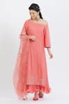 Shop Mandira Wirk - Indian Peach Cotton Lurex Asymmetric Off Shoulder Layered Kurta With Dupatta Online at Aza Fashions Shop_Mandira Wirk - Indian_Peach Cotton Lurex Asymmetric Off Shoulder Layered Kurta With Dupatta _Online_at_Aza_Fashions
