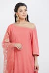 Mandira Wirk - Indian Peach Cotton Lurex Asymmetric Off Shoulder Layered Kurta With Dupatta at Aza Fashions Mandira Wirk - Indian_Peach Cotton Lurex Asymmetric Off Shoulder Layered Kurta With Dupatta _at_Aza_Fashions