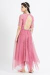 Shop Mandira Wirk - Indian Pink Organza, Chanderi V Neck Asymmetric Kurta Set at Aza Fashions Shop_Mandira Wirk - Indian_Pink Organza, Chanderi V Neck Asymmetric Kurta Set _at_Aza_Fashions
