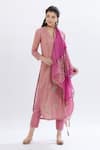 Shop_Mandira Wirk - Indian_Pink Organza, Tissue V Neck Embroidered Kurta Set _Online_at_Aza_Fashions