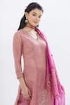 Mandira Wirk - Indian_Pink Organza, Tissue V Neck Embroidered Kurta Set _at_Aza_Fashions