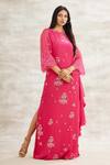 Buy_Mandira Wirk - Indian_Pink Crepe Hand Foil Print Dress _at_Aza_Fashions