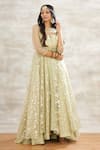 Buy_Mandira Wirk_Green Organza Chanderi Anarkali With Embroidered Jacket For Women_at_Aza_Fashions