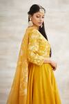 Buy_Mandira Wirk - Indian_Yellow Chanderi Foil Print Anarkali Set _Online_at_Aza_Fashions