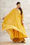 Buy_Mandira Wirk - Indian_Yellow Chanderi Foil Print Anarkali Set _at_Aza_Fashions