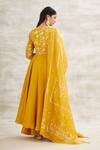 Shop_Mandira Wirk - Indian_Yellow Chanderi Foil Print Anarkali Set _at_Aza_Fashions