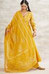 Buy_Mandira Wirk - Indian_Yellow Chanderi Foil Print Anarkali Set _Online_at_Aza_Fashions