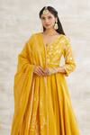 Shop_Mandira Wirk - Indian_Yellow Chanderi Foil Print Anarkali Set _Online_at_Aza_Fashions