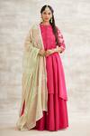 Mandira Wirk - Indian_Pink Chanderi Printed Anarkali Set _Online_at_Aza_Fashions