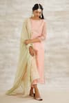 Buy_Mandira Wirk - Indian_Peach Organza Kurta Set _at_Aza_Fashions