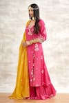 Mandira Wirk - Indian_Pink Chanderi Embroidered Angrakha Sharara Set _Online_at_Aza_Fashions