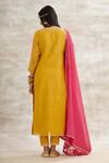 Shop_Mandira Wirk - Indian_Yellow Chanderi Embroidered Kurta Set _at_Aza_Fashions