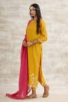 Mandira Wirk - Indian_Yellow Chanderi Embroidered Kurta Set _Online_at_Aza_Fashions