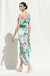 Mandira Wirk_Green Crepe Satin One Shoulder Printed Crop Top And Skirt Set _Online_at_Aza_Fashions