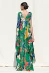 Shop_Mandira Wirk Resort_Green Crinkled Chiffon Slip Lycra Net Floral Print Kaftan _at_Aza_Fashions