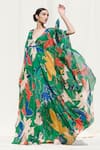 Buy_Mandira Wirk Resort_Green Crinkled Chiffon Slip Lycra Net Floral Print Kaftan _Online_at_Aza_Fashions